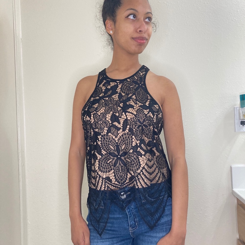 Express Black & Nude Lace Tank Top